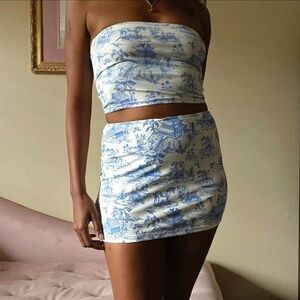 Edikted Blue and White Toile Printed Two Piece Set